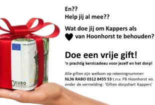 Wat doe jij om Kappers als HART van Hoonhorst te behouden? Doe een vrije gift!