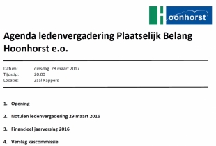 Kom op 28 maart naar de de ledenvergadering Plaatselijk Belang Hoonhorst e.o.!
